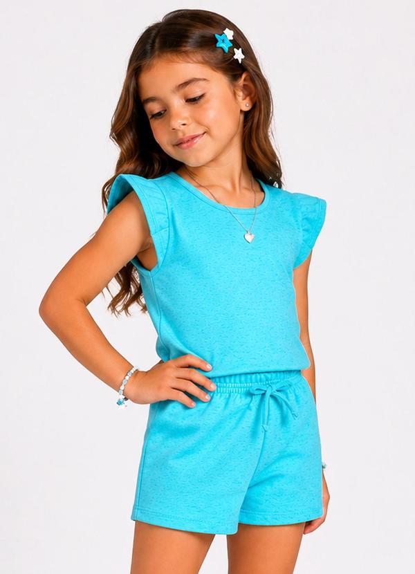 Conjunto Feminino Infantil Blusa e Short Azul