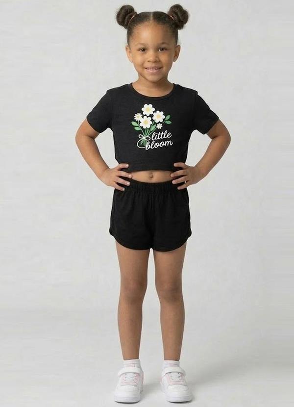 Conjunto Feminino Infantil Blusa e Short Preto