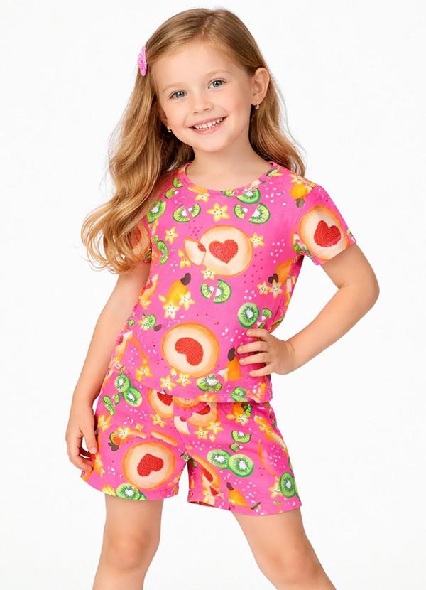 Conjunto Feminino Infantil Blusa e Short Rosa
