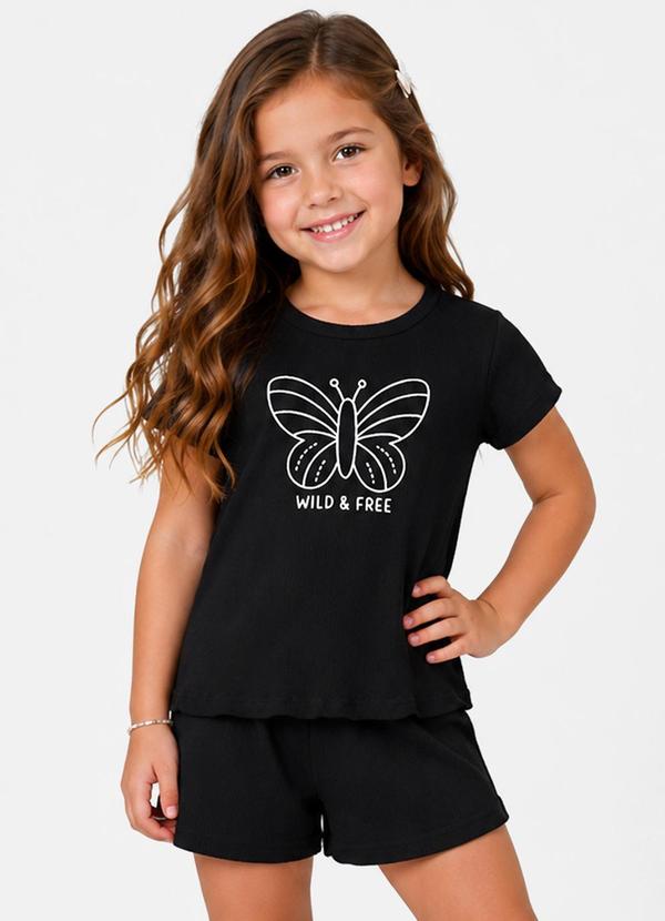 Conjunto Feminino Infantil Regata e Short Preto