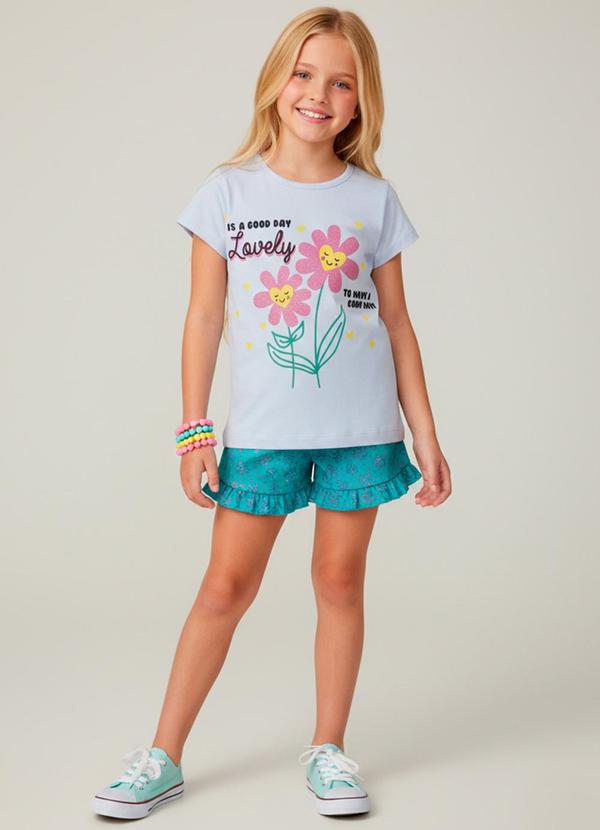 Vista 2 Conjunto Feminino Lovely Flores Branco Laluna Laluna