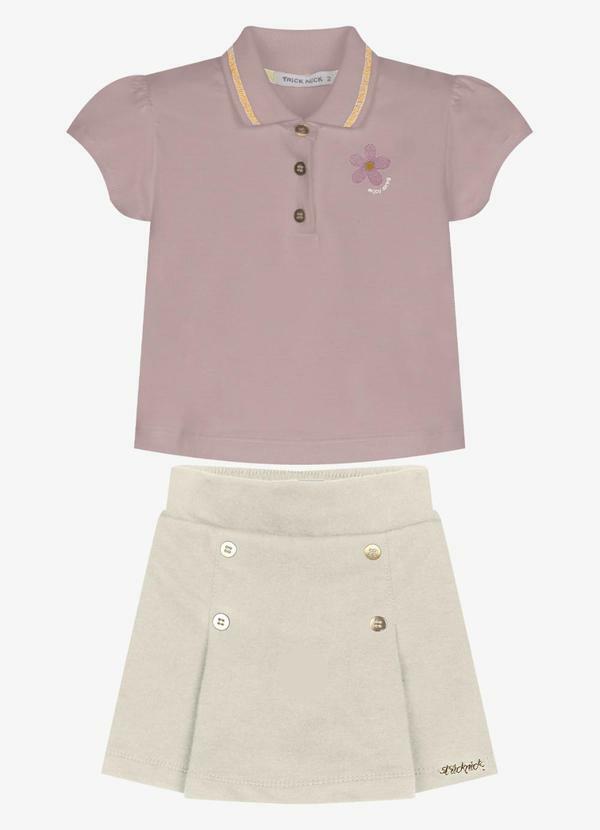 Conjunto Feminino Polo com Shorts Saia Rosa
