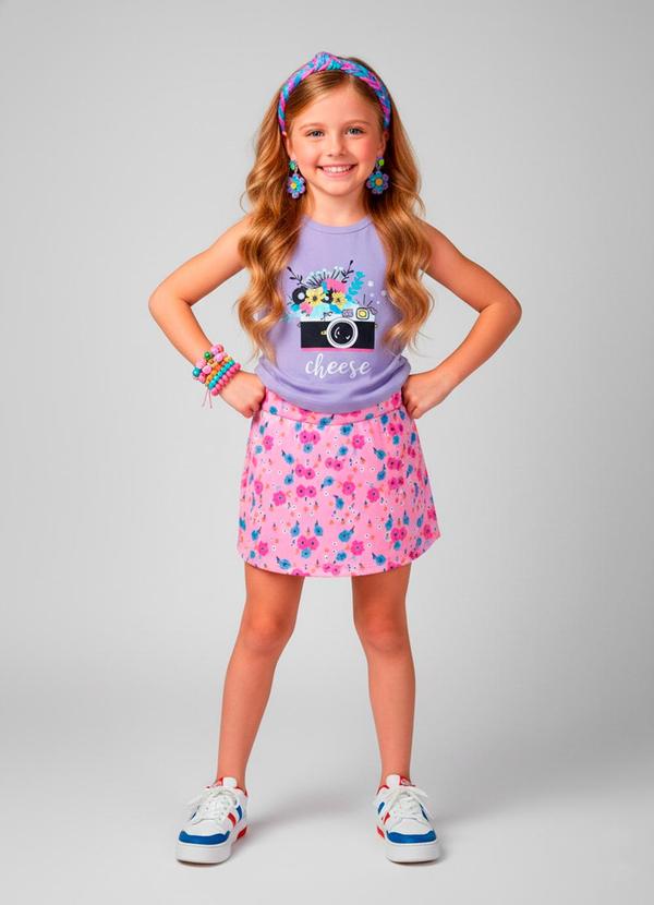 Vista 2 Conjunto Feminino Shorts Saia Cheese Lilás Laluna Laluna