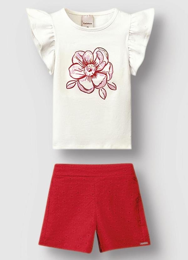 Conjunto Flor com Bordado Menina Off White