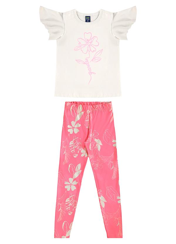Conjunto Floral Blusa Legging Bege