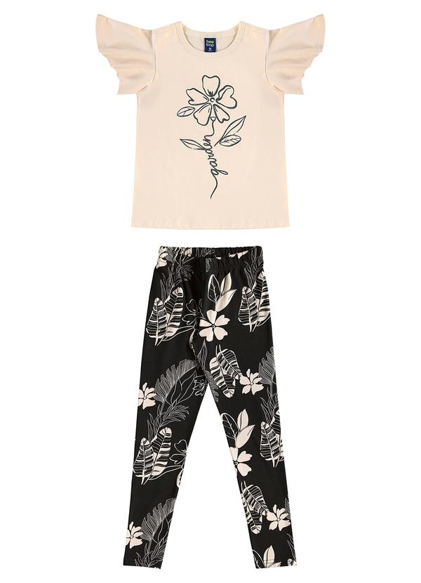 Conjunto Floral Blusa Legging Bege