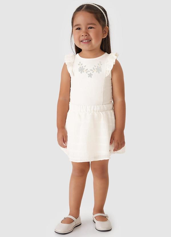 Vista 2 Conjunto Floral com Aplique Menina Off White Carinhoso Carinhoso