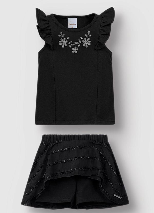 Vista 2 Conjunto Floral com Aplique Menina Preto Carinhoso Carinhoso