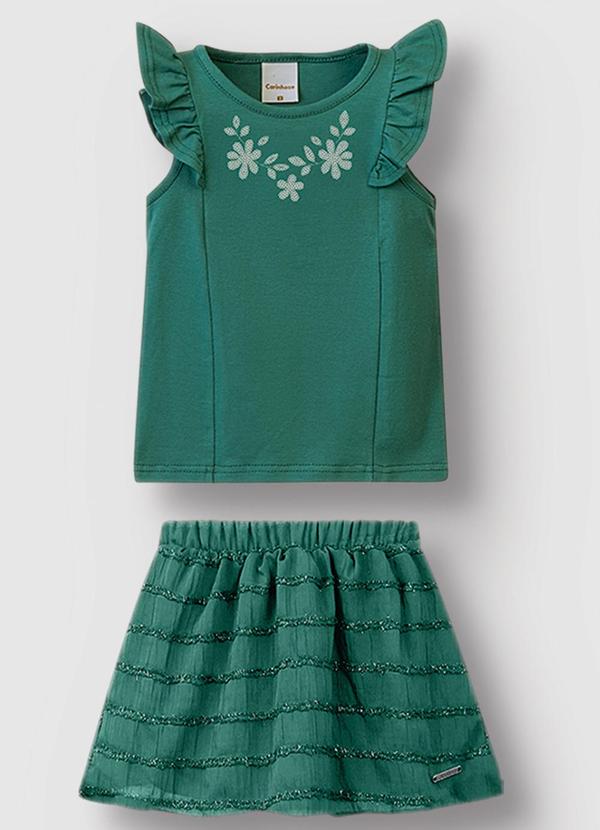 Vista 2 Conjunto Floral com Aplique Menina Verde Carinhoso Carinhoso