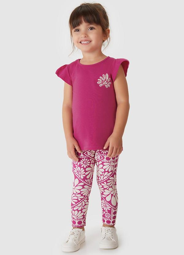 Conjunto Floral com Lantejoula Rosa Escuro