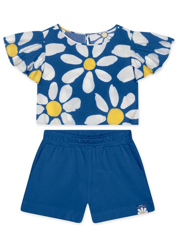 Conjunto Floral Curto Infantil Azul