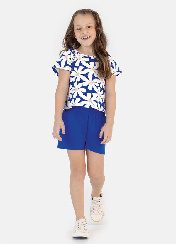 Vista 2 Conjunto Floral em Cotton Azul Malwee Kids Malwee Kids