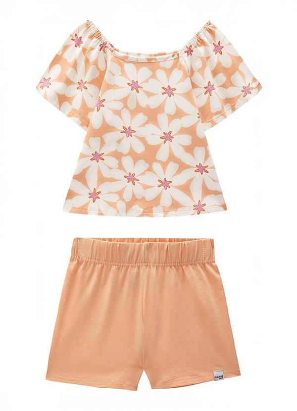 Vista 2 Conjunto Floral em Cotton Laranja Malwee Kids Malwee Kids