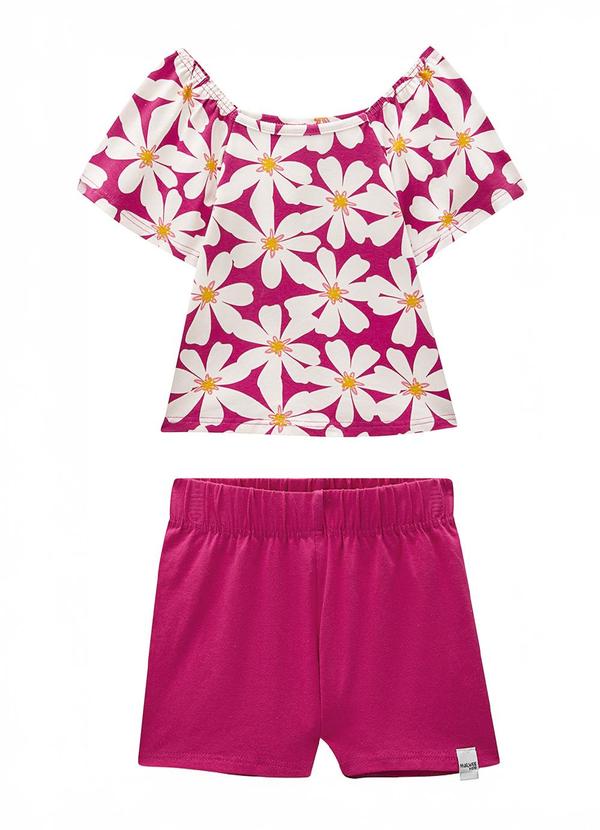 Vista 2 Conjunto Floral em Cotton Rosa Malwee Kids Malwee Kids