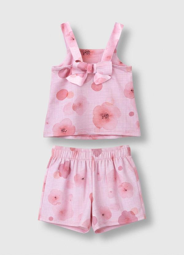Conjunto Floral em Cotton Rosa