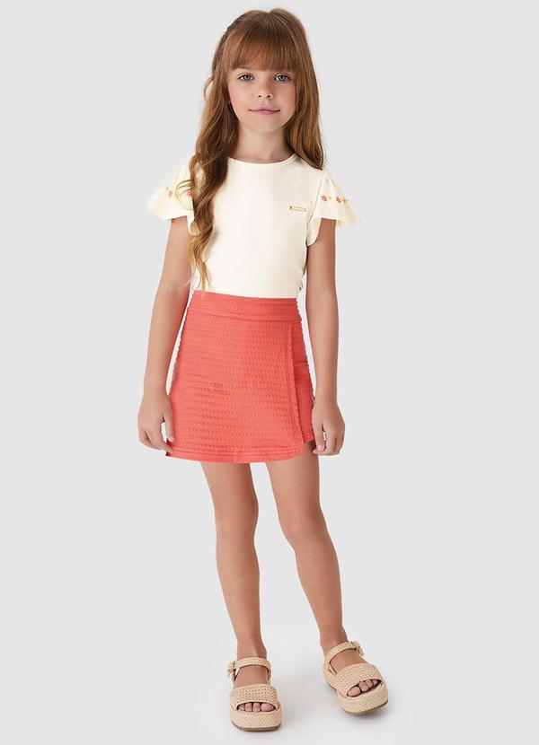 Conjunto Floral em Malha Texturizada Off White