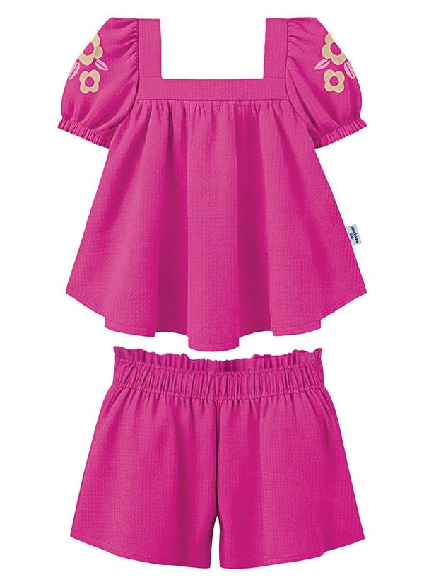 Conjunto Floral em Malha Texturizada Rosa