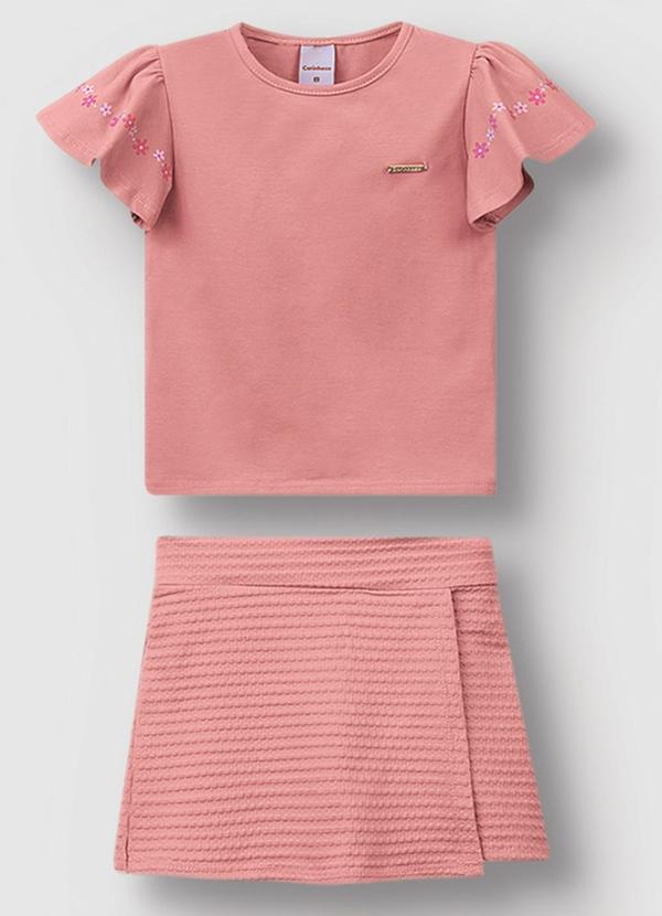 Conjunto Floral em Malha Texturizada Rosê