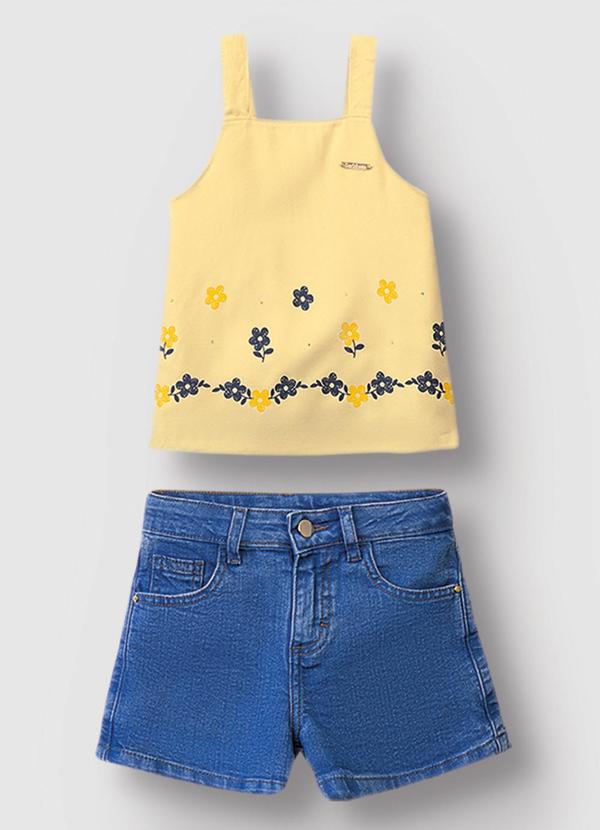 Conjunto Floral & Jeans Menina Amarelo