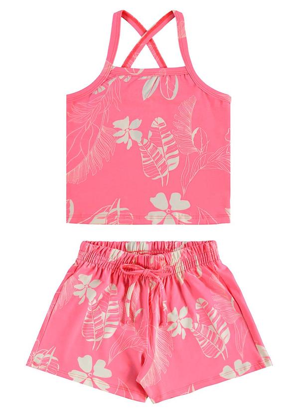 Conjunto Floral Regata Cropped Short Rosa