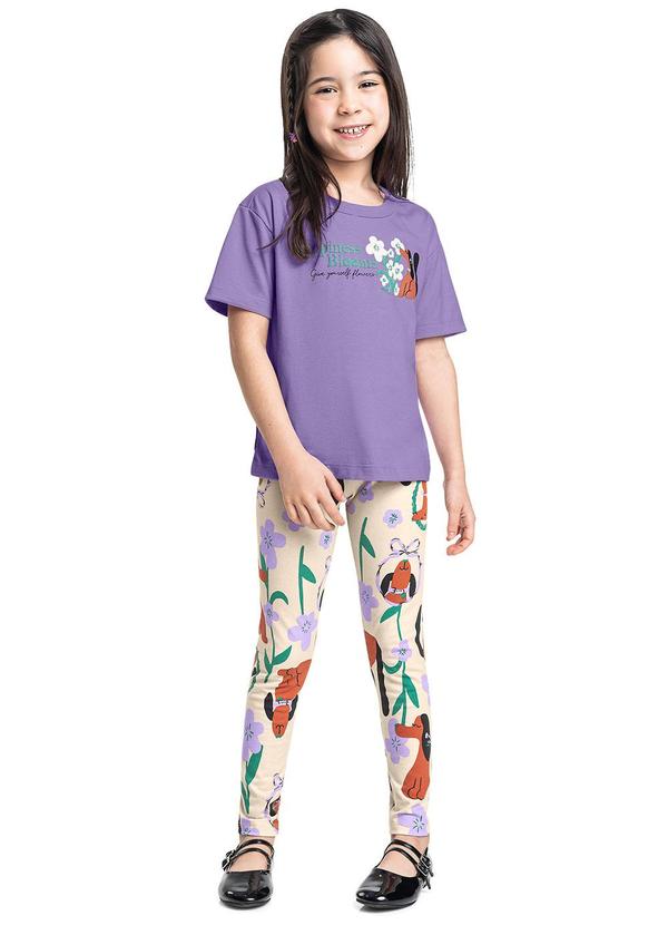 Conjunto Infantil Camiseta Manga Curta e Calça Floral Lilas