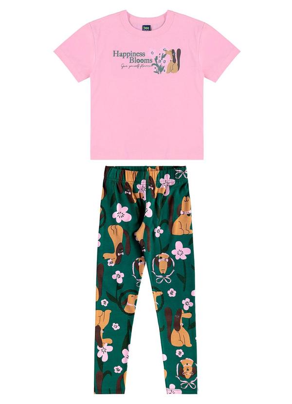 Conjunto Infantil Camiseta Manga Curta e Calça Floral Rosa