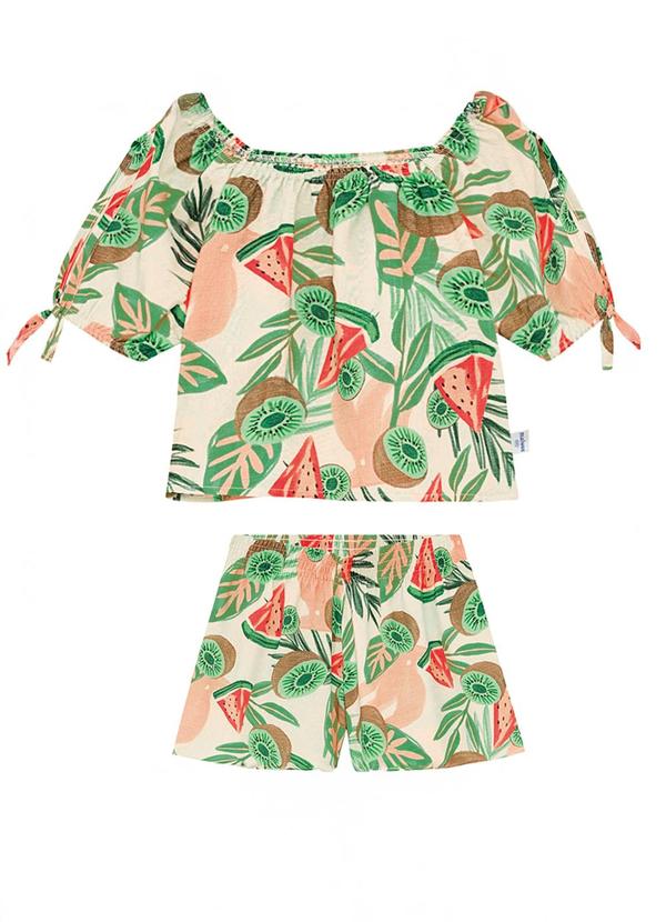 Vista 2 Conjunto Frutas Tropicais em Viscose Off White Malwee Kids Malwee Kids