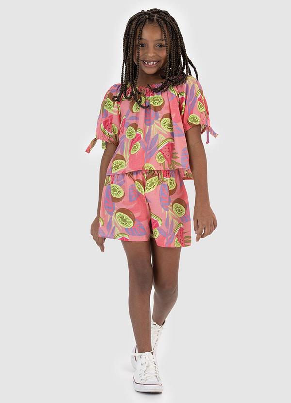 Vista 2 Conjunto Frutas Tropicais em Viscose Rosa Malwee Kids Malwee Kids