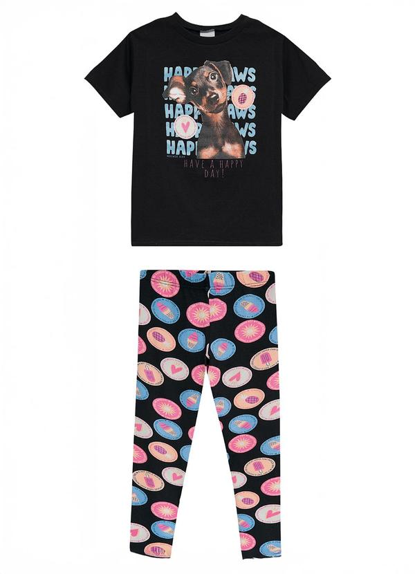 Conjunto Have a Happy Day com Glitter Preto