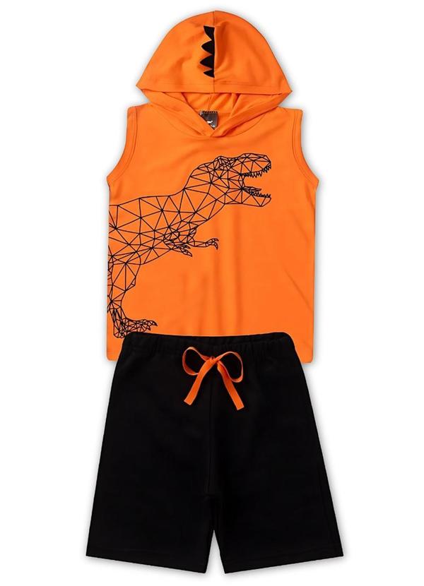 Conjunto Inf Menino Regata Dinossauro Laranja