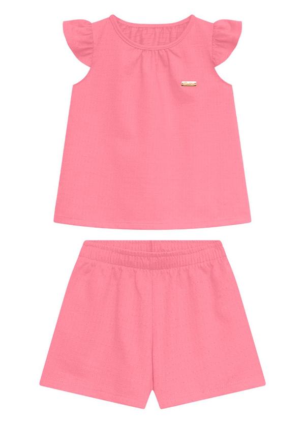 Vista 2 Conjunto Infantil Bata e Short Rosa Duduka Duduka