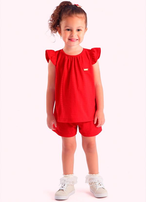 Vista 2 Conjunto Infantil Bata e Short Vermelha Duduka Duduka