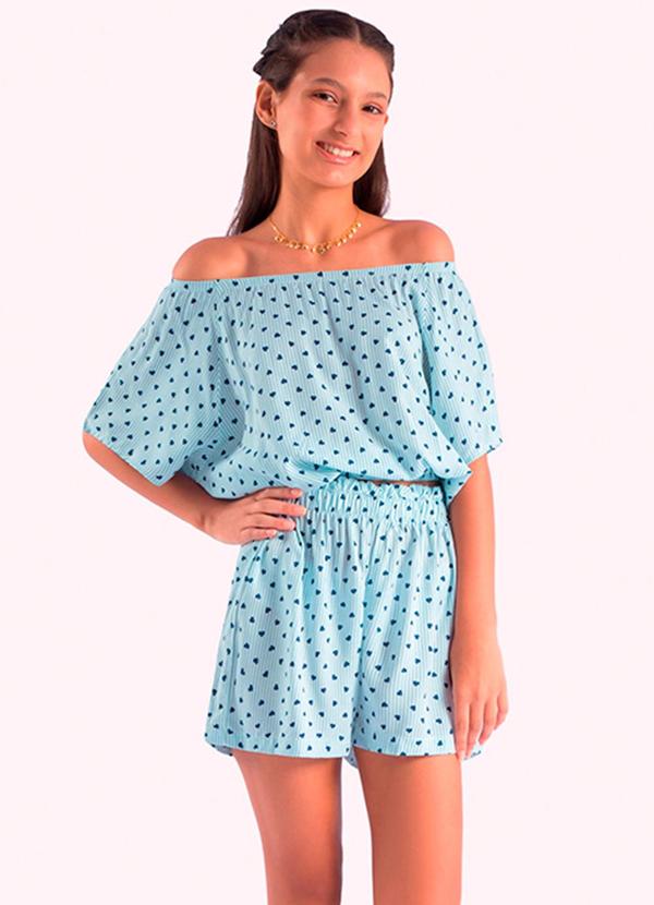 Vista 2 Conjunto Infantil Bata e Shorts Azul Duduka Duduka