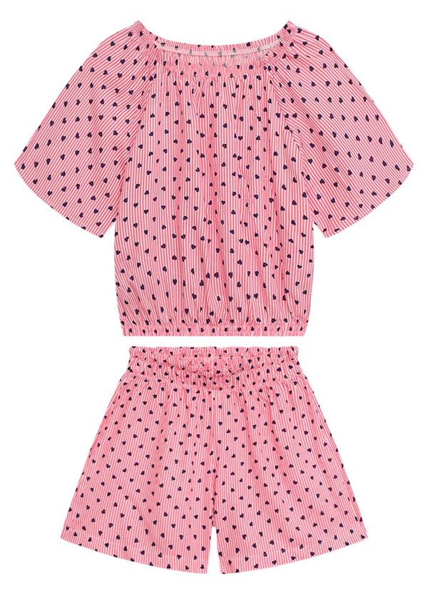 Vista 2 Conjunto Infantil Bata e Shorts Rosa Duduka Duduka