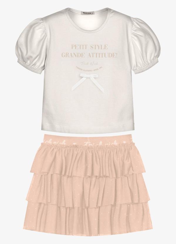 Conjunto Infantil Blusa com Saia Bege