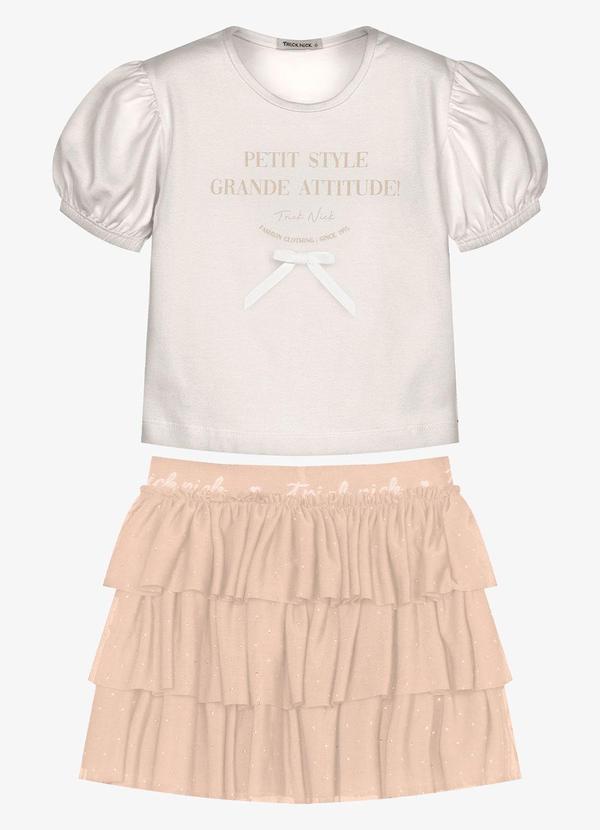 Conjunto Infantil Blusa com Saia Bege