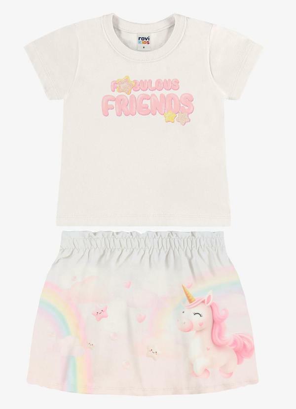Conjunto Infantil Blusa com Saia Bege