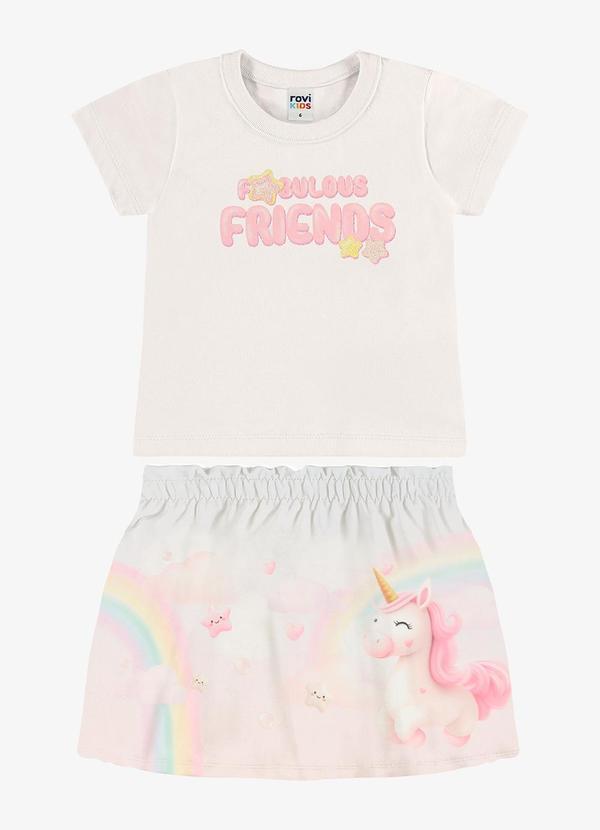 Conjunto Infantil Blusa com Saia Bege
