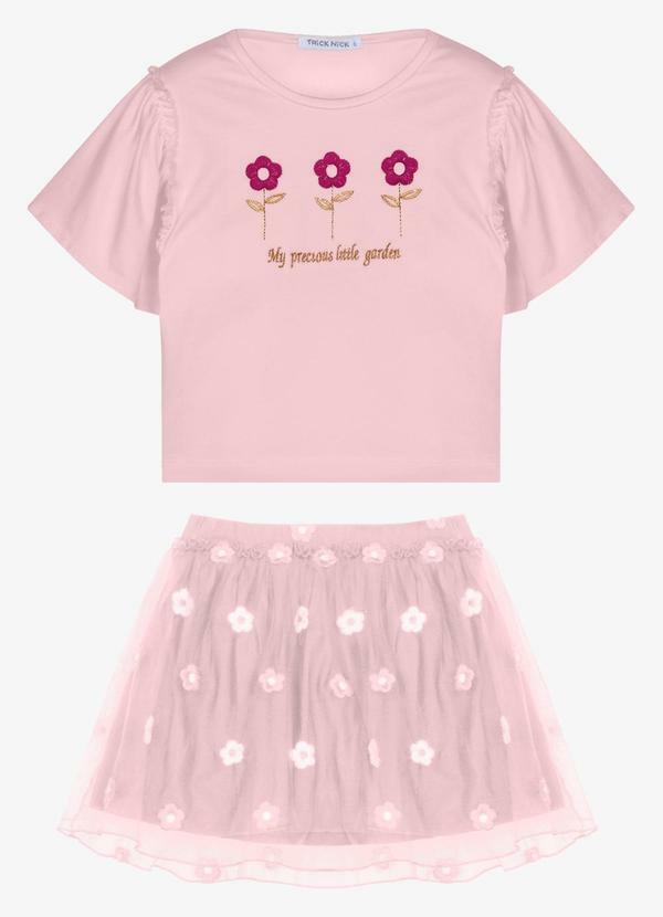 Conjunto Infantil Blusa com Saia Rosa