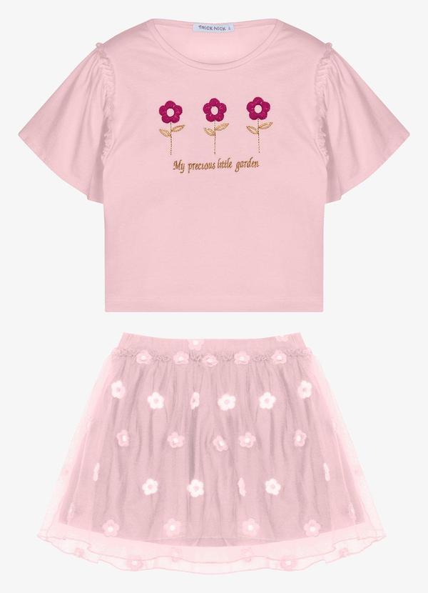 Conjunto Infantil Blusa com Saia Rosa