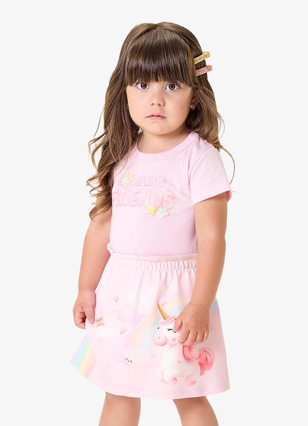 Conjunto Infantil Blusa com Saia Rosa