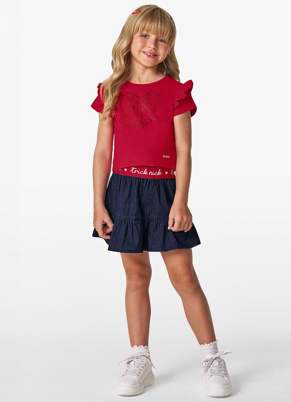 Vista 2 Conjunto Infantil Blusa com Saia Vermelho Trick Nick Trick Nick