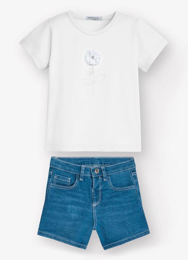 Vista 2 Conjunto Infantil Blusa com Shorts Branco Select Select