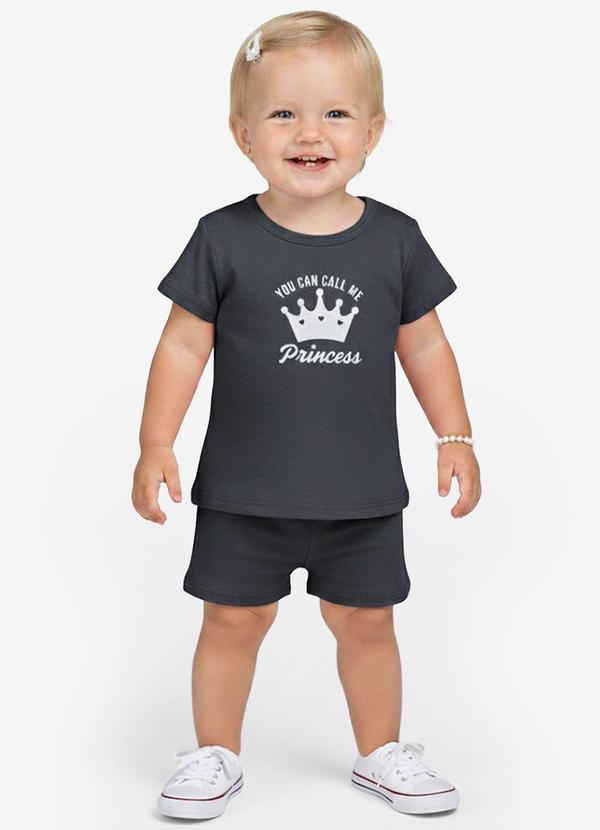Vista 2 Conjunto Infantil Blusa com Shorts Cinza Select Select