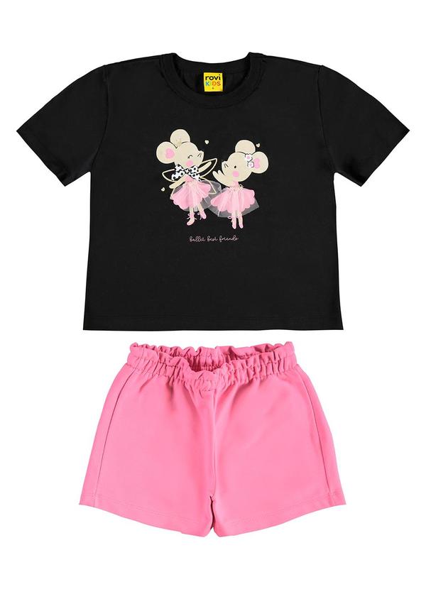 Vista 2 Conjunto Infantil Blusa com Shorts Preto Rovi Kids Rovi Kids