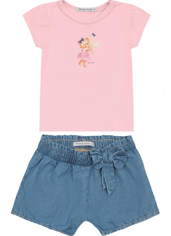Vista 2 Conjunto Infantil Blusa com Shorts Rosa Trick Nick Trick Nick