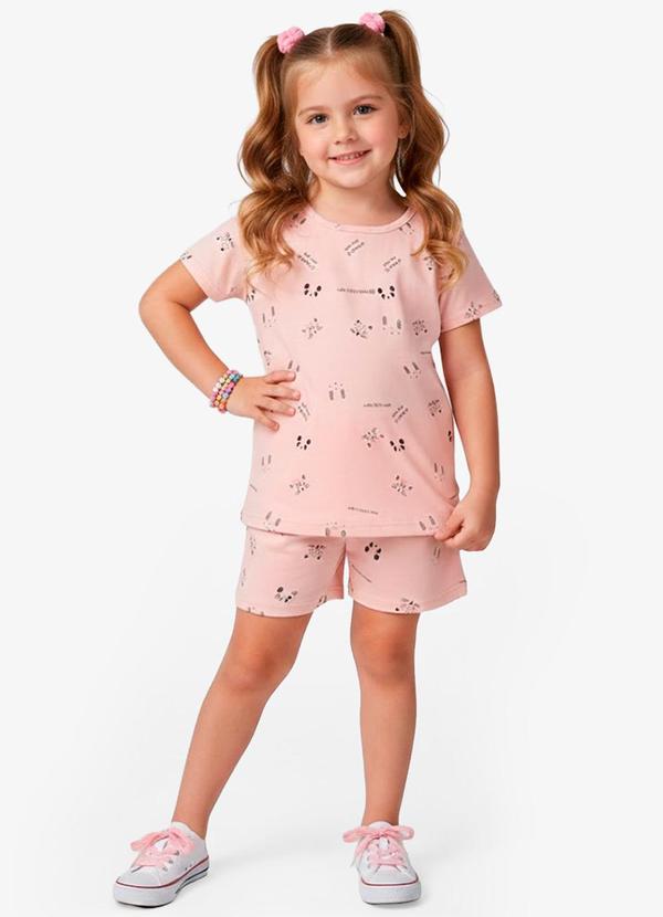 Conjunto Infantil Blusa com Shorts Rosa