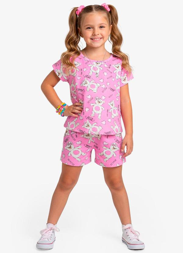 Conjunto Infantil Blusa com Shorts Rosa