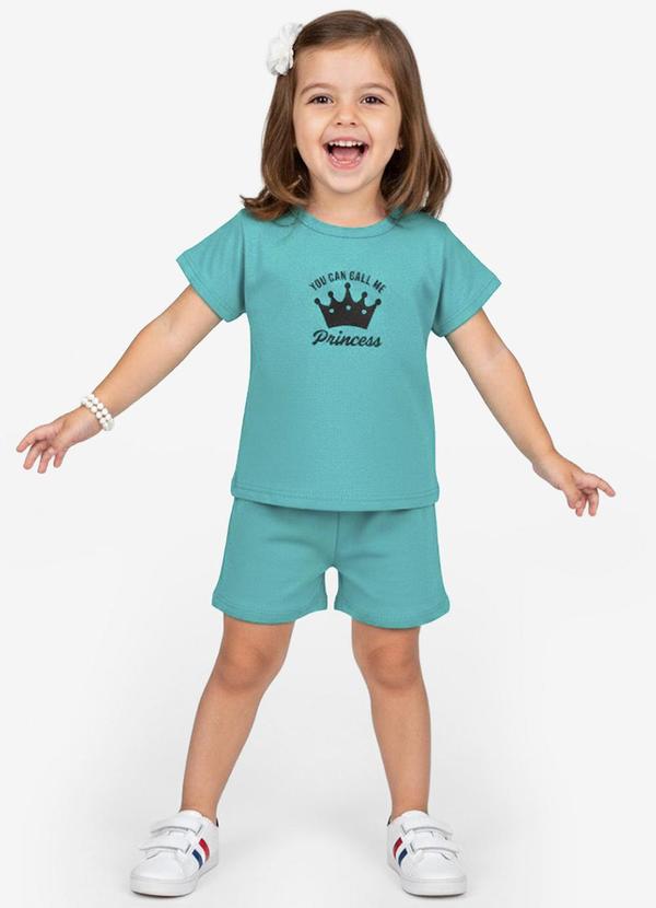 Vista 2 Conjunto Infantil Blusa com Shorts Verde Select Select