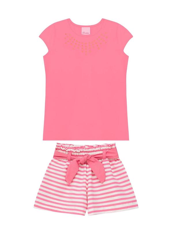 Conjunto Infantil Blusa com Strass e Short Rosa